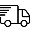 Black and white icon of a delivery truck with a clock, symbolizing time-sensitive shipping.